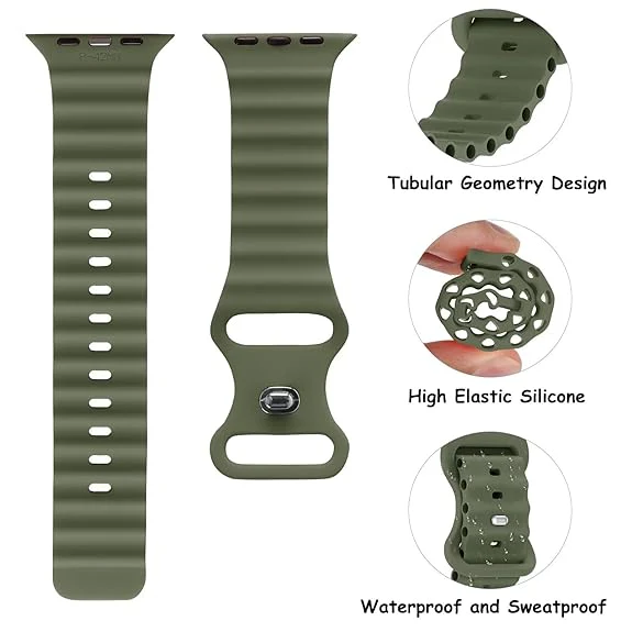 Olive Green Ocean Loop Watch Strap For apple For Apple Iwatch (22mm) - Image 4