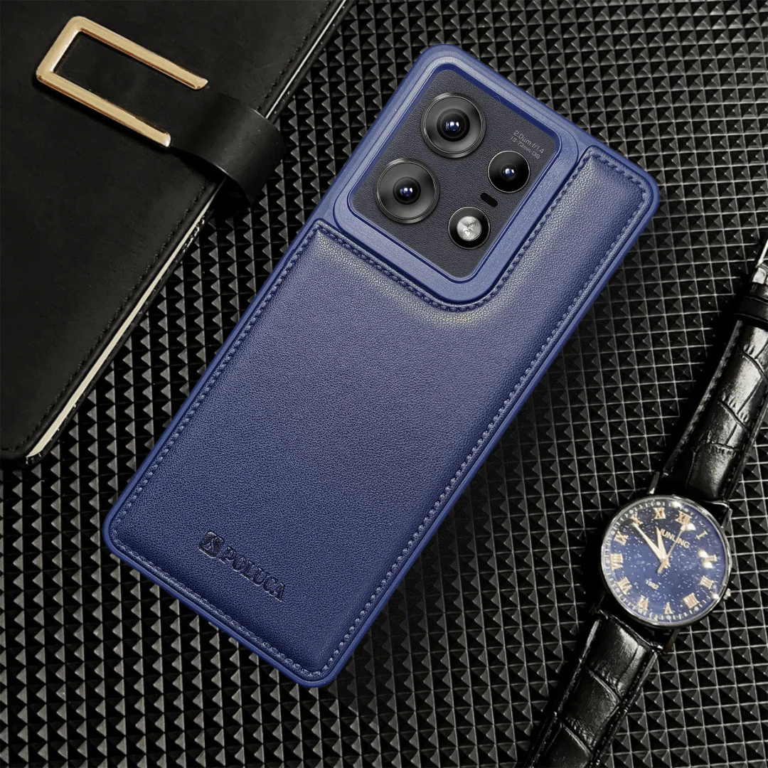 Prime Leather Dark Blue Leather Case for Motorola Edge 50 Pro