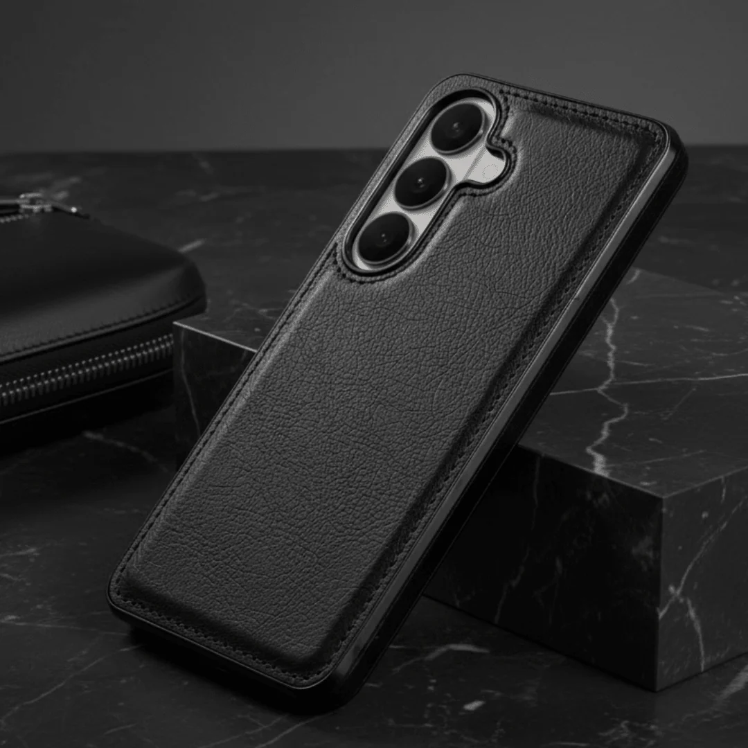 Puloka Black Leather Case for Samsung S26 Plus