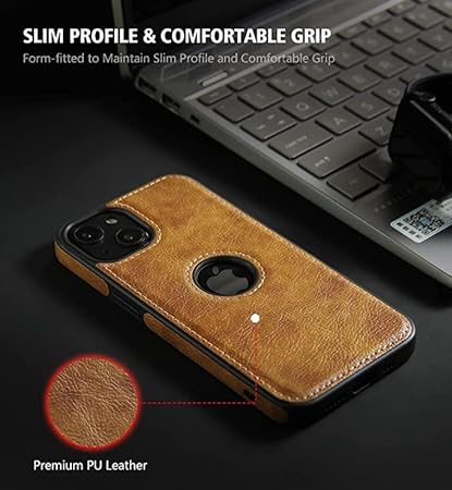 Puloka Brown Logo cut Leather silicone case for Apple iPhone 15 - Image 3
