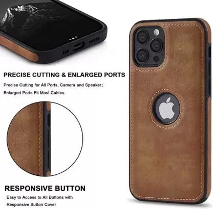Puloka Brown Logo cut Leather silicone case for Apple iPhone 16 Pro - Image 2