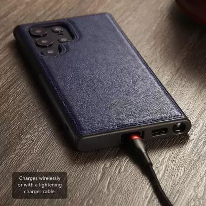 Puloka Dark Blue Leather Case for Samsung S22 Ultra - Image 3