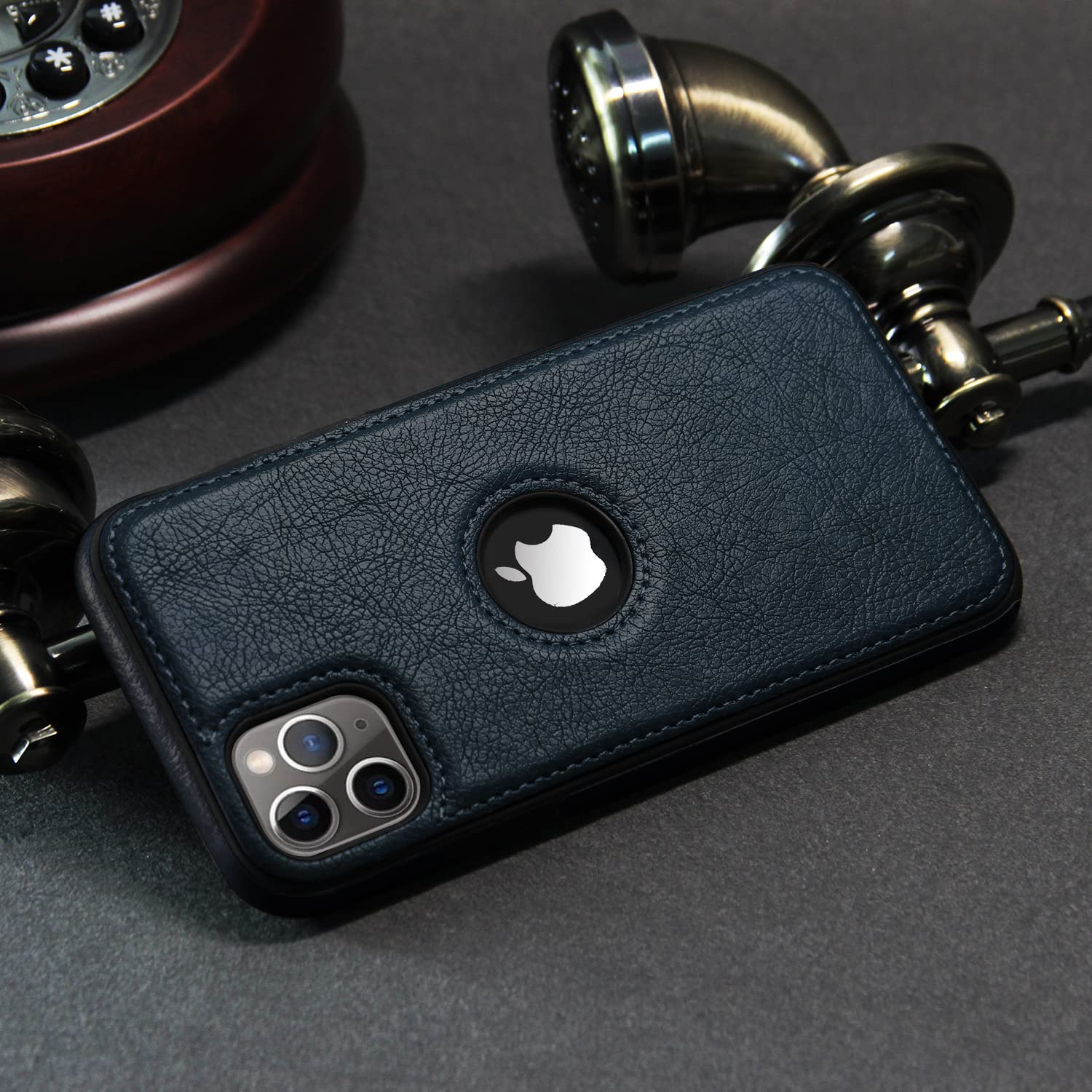 Puloka Dark Blue Logo cut Leather silicone case for Apple iPhone 11 Pro Max - Image 3