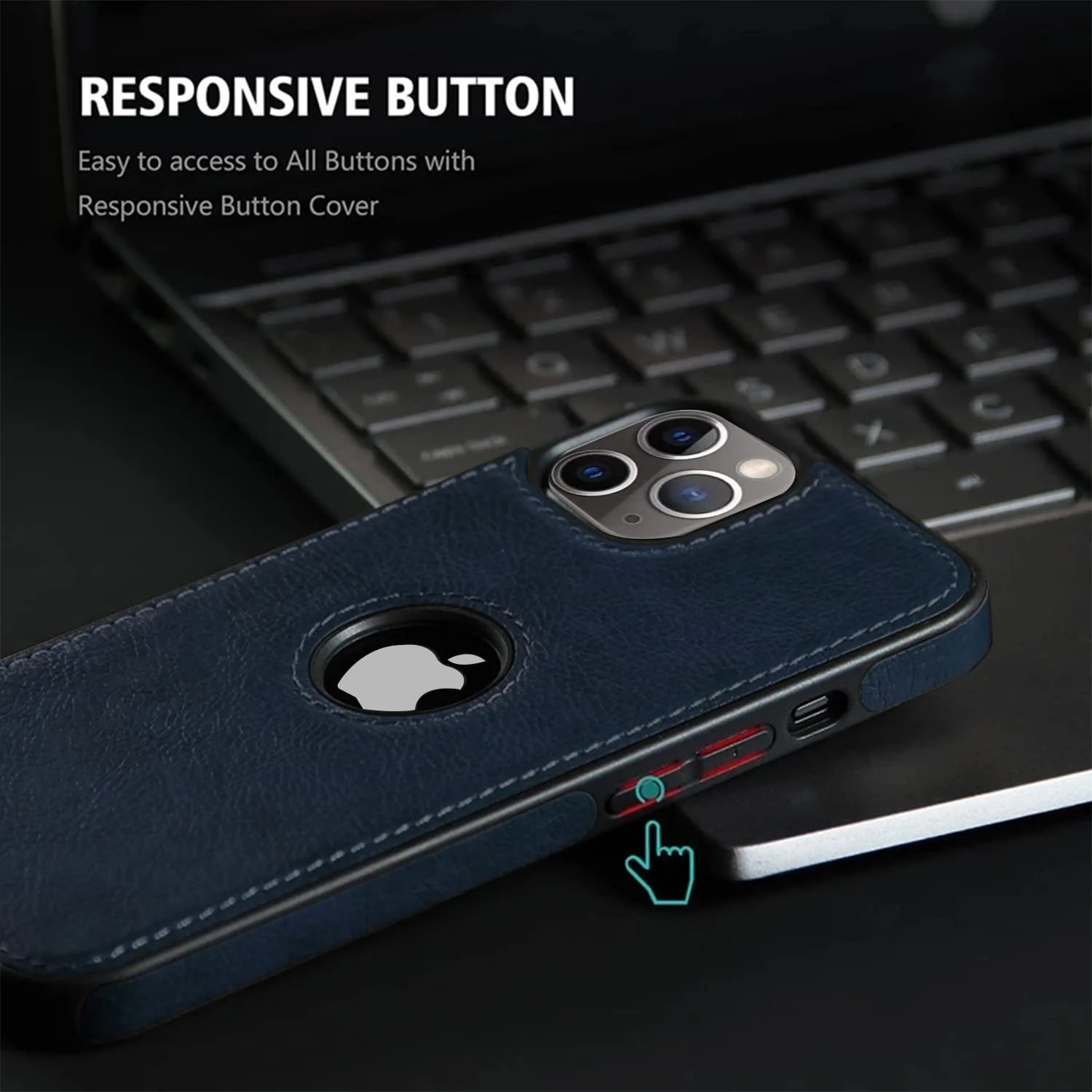Puloka Dark Blue Logo cut Leather silicone case for Apple iPhone 11 Pro Max - Image 6