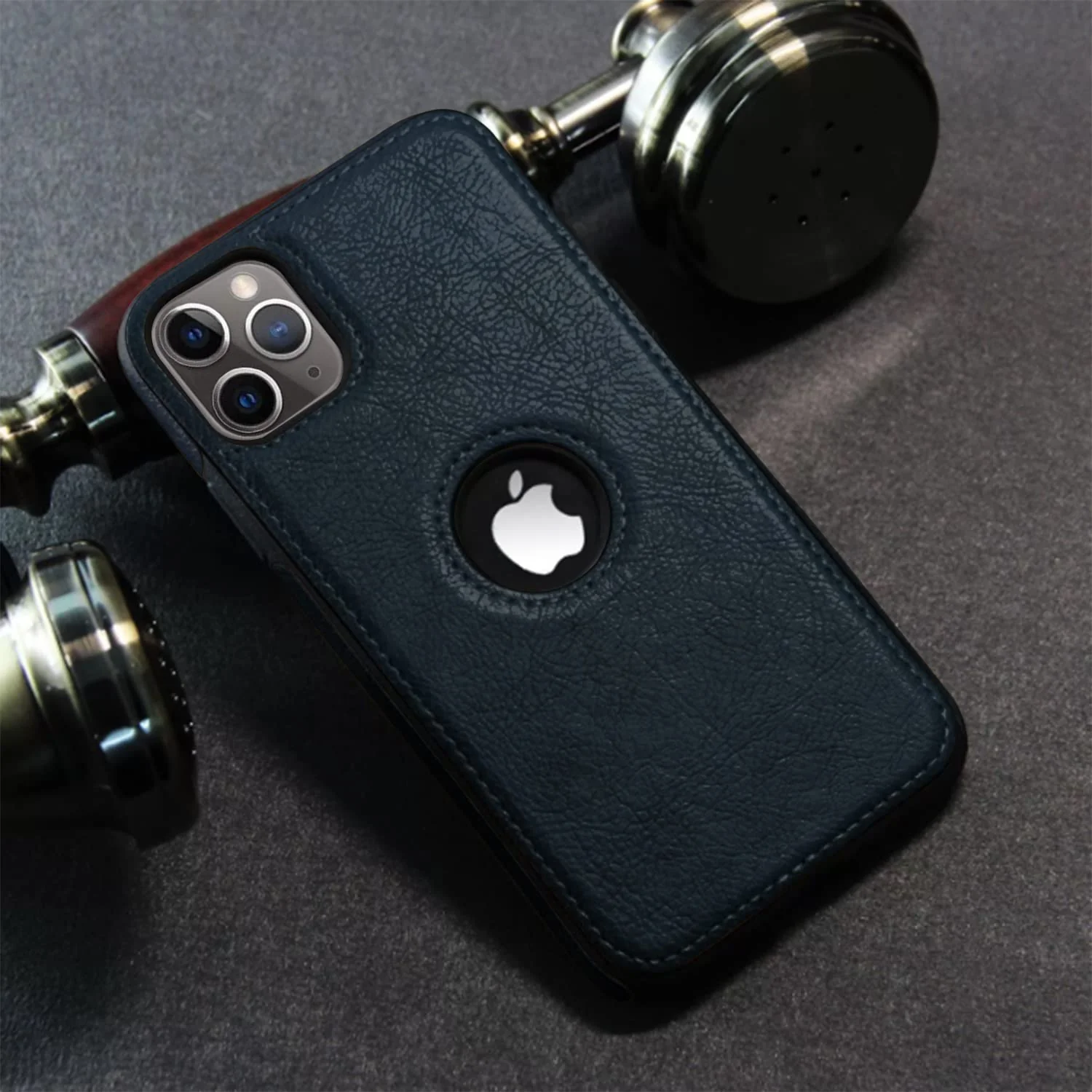 Puloka Dark Blue Logo cut Leather silicone case for Apple iPhone 12 Pro Max - Image 4