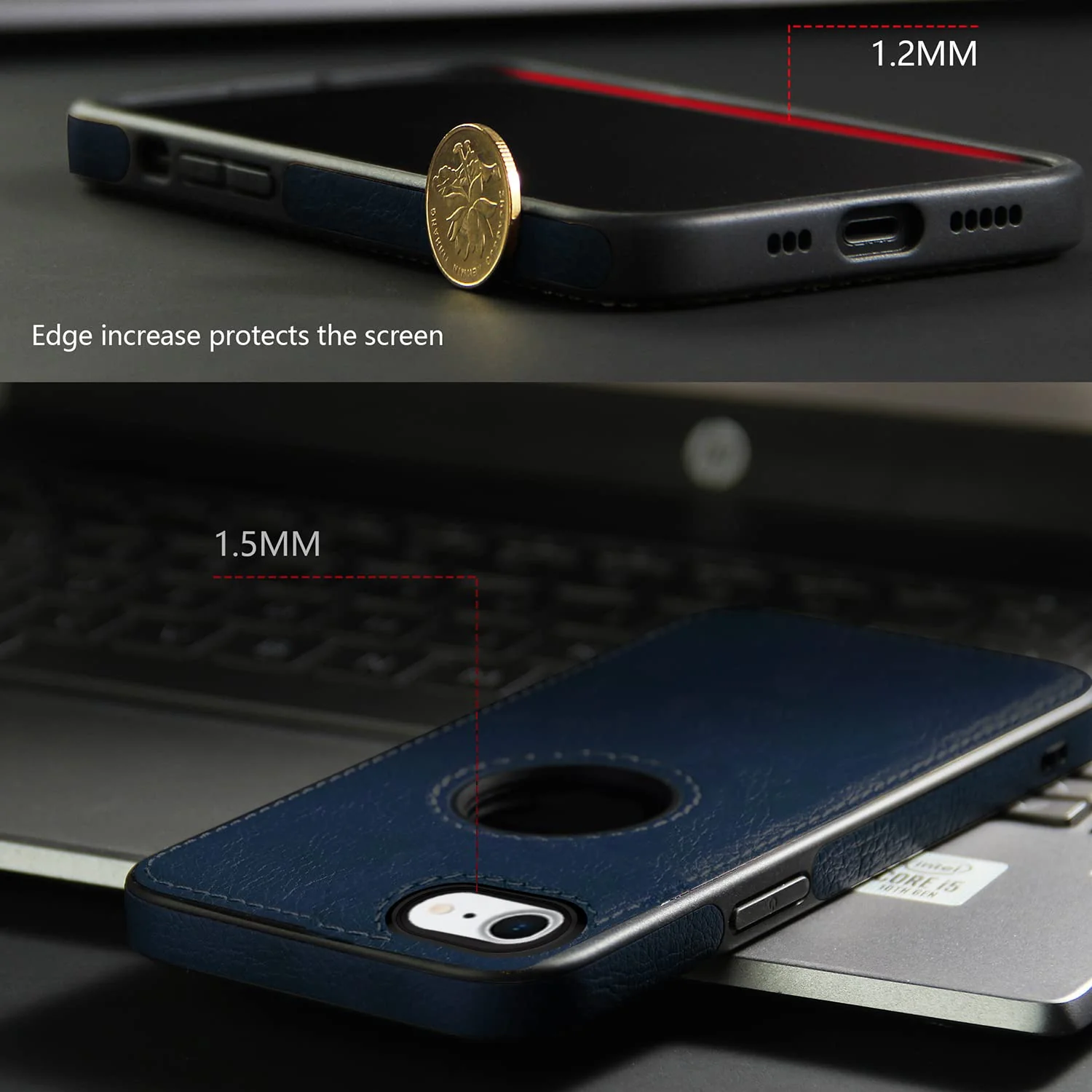 Puloka Dark Blue Logo cut Leather silicone case for Apple iPhone 7 - Image 3