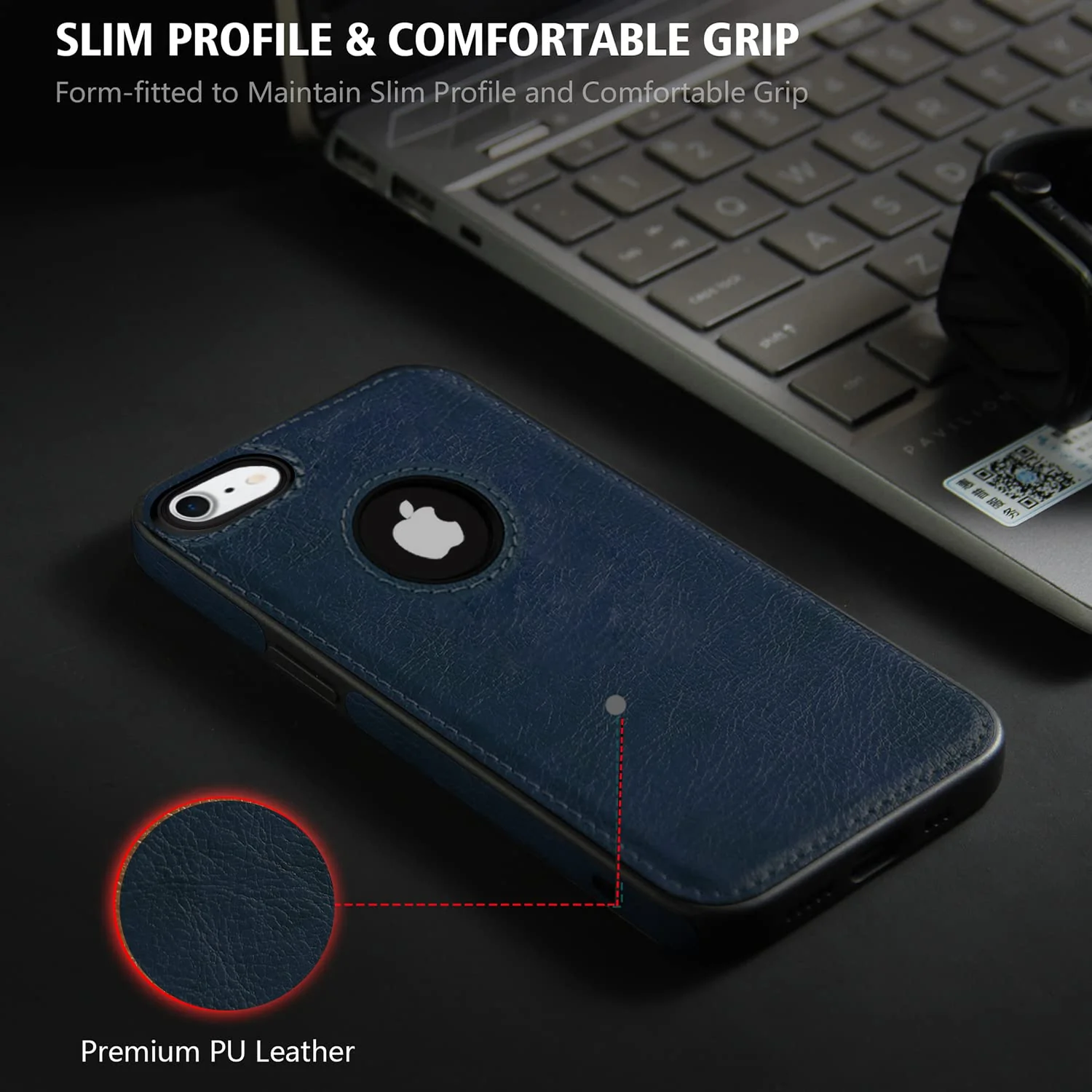 Puloka Dark Blue Logo cut Leather silicone case for Apple iPhone 7 - Image 5