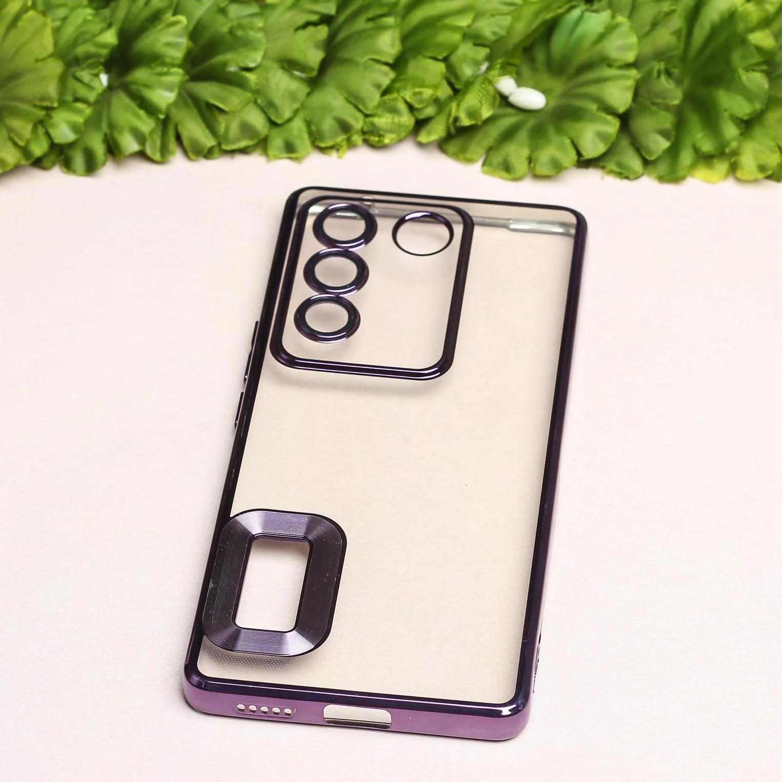 Purple 6D Chrome Logo Cut Transparent Case for Vivo V27 5G - Image 2