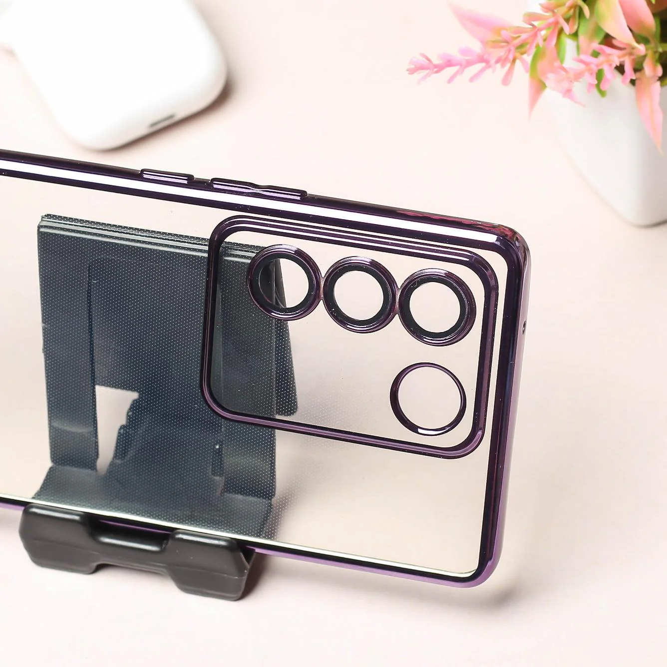 Purple 6D Chrome Logo Cut Transparent Case for Vivo V27 5G - Image 3