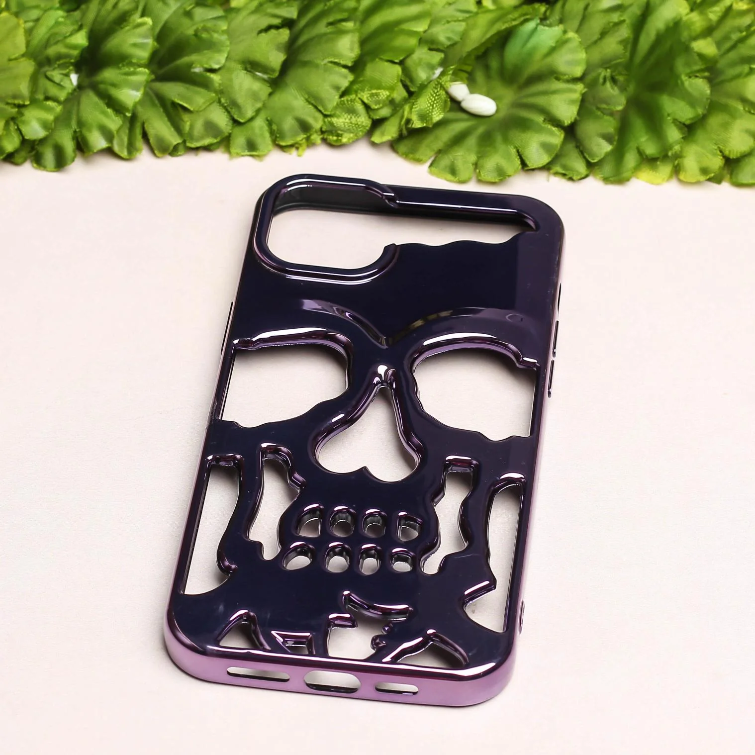 Purple Hollow Skull Design Silicone case for Apple iphone 15 Pro - Image 2