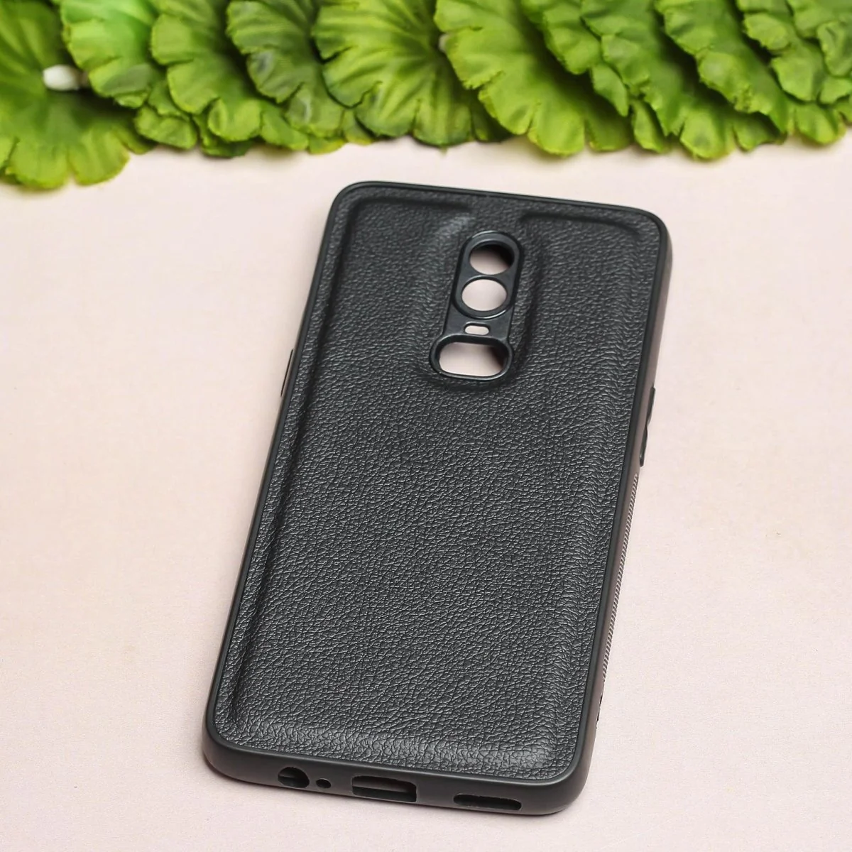 Raised Edges Black Leather Case for Oneplus 6 - Image 2