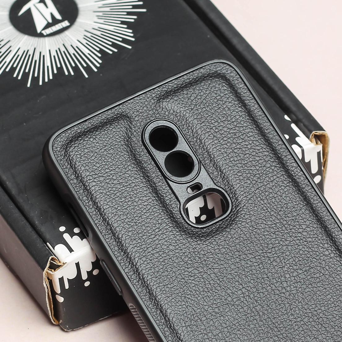 Raised Edges Black Leather Case for Oneplus 6 - Image 4