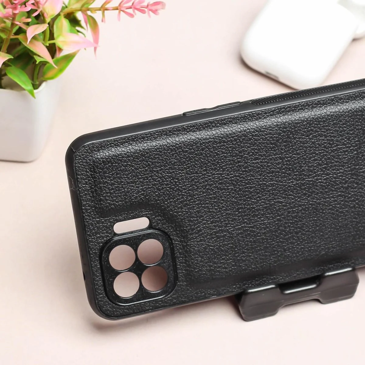 Raised Edges Black Leather Case for Oppo F17 - Image 3