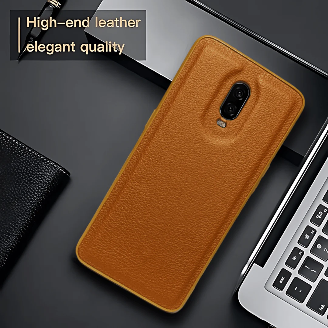 Raised Edges Brown Leather Case for Oneplus 6t