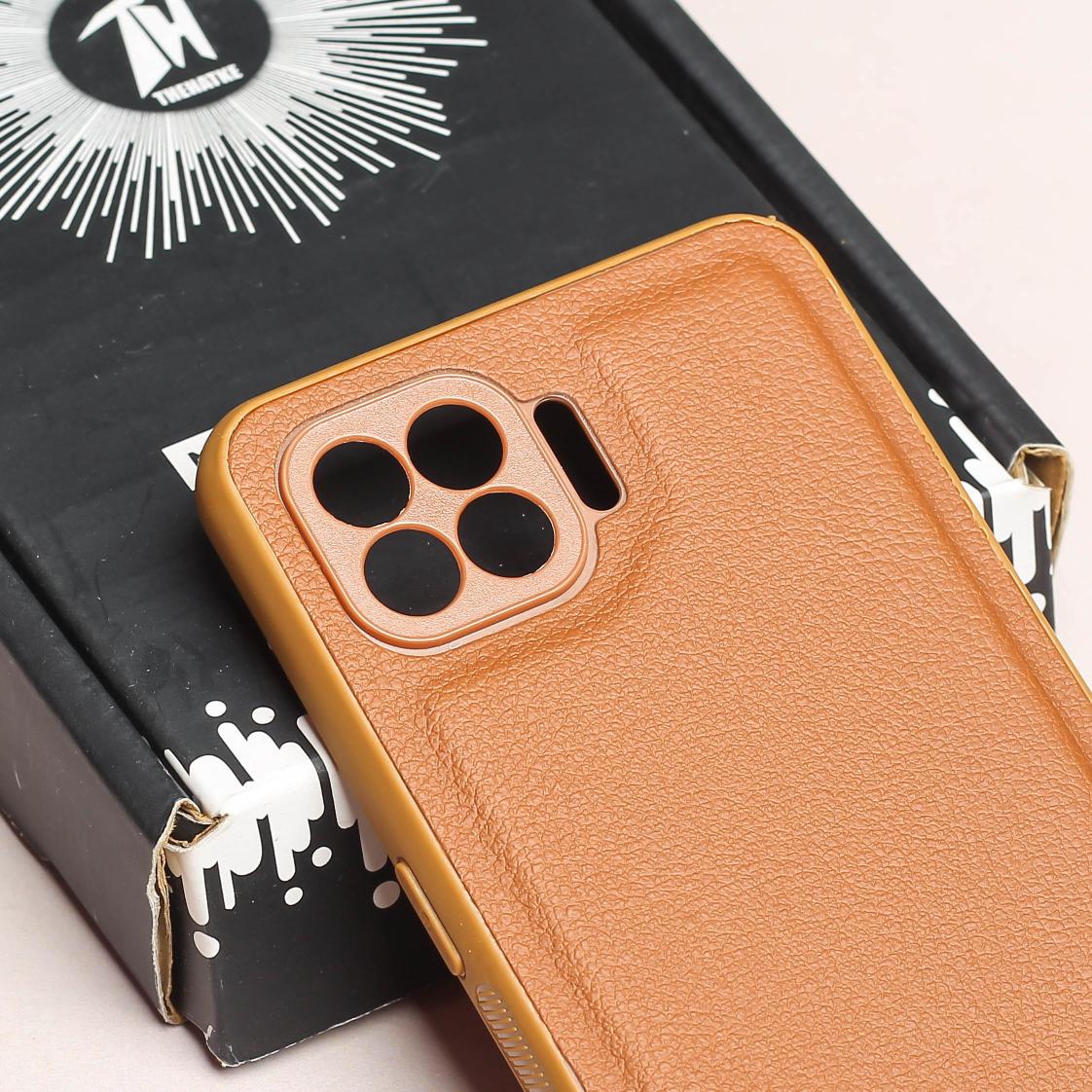 Raised Edges Brown Leather Case for Oppo F17 Pro - Image 4