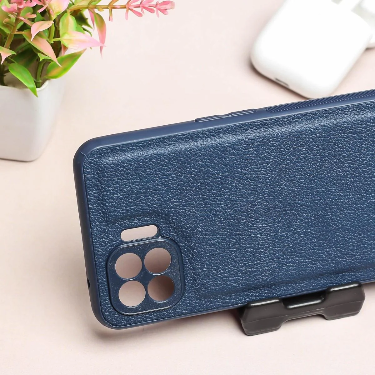 Raised Edges Dark Blue Leather Case for Oppo F17 Pro - Image 3