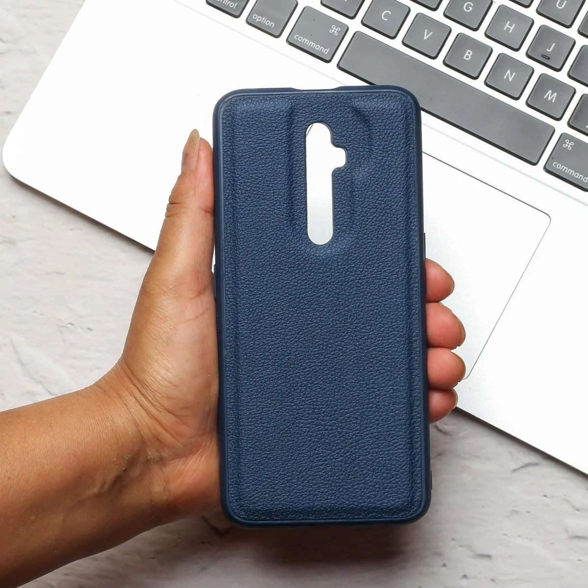 Raised Edges Dark Blue Leather Case for Oppo Reno 2F