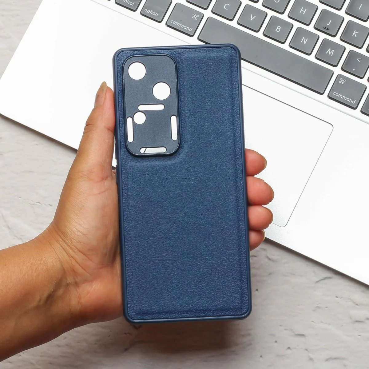 Raised Edges Dark Blue Leather Case for Vivo V30