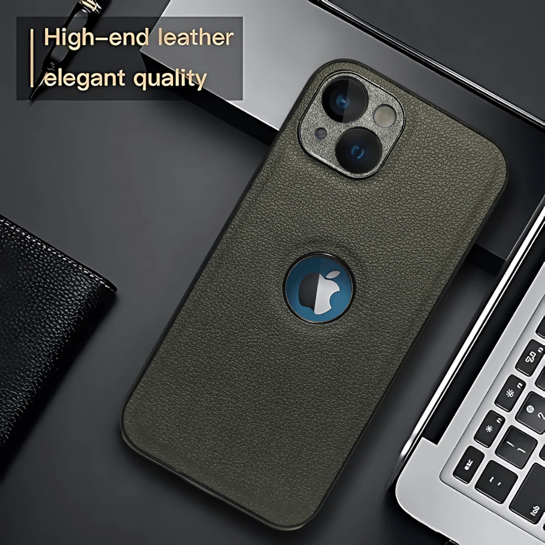 Raised Edges Grey Leather Case for Apple Iphone 13