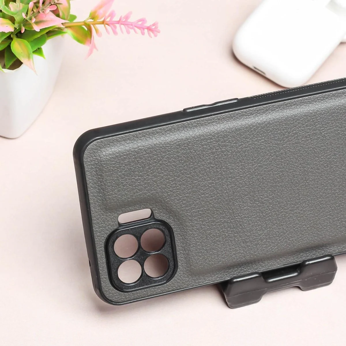 Raised Edges Grey Leather Case for Oppo F17 Pro - Image 3