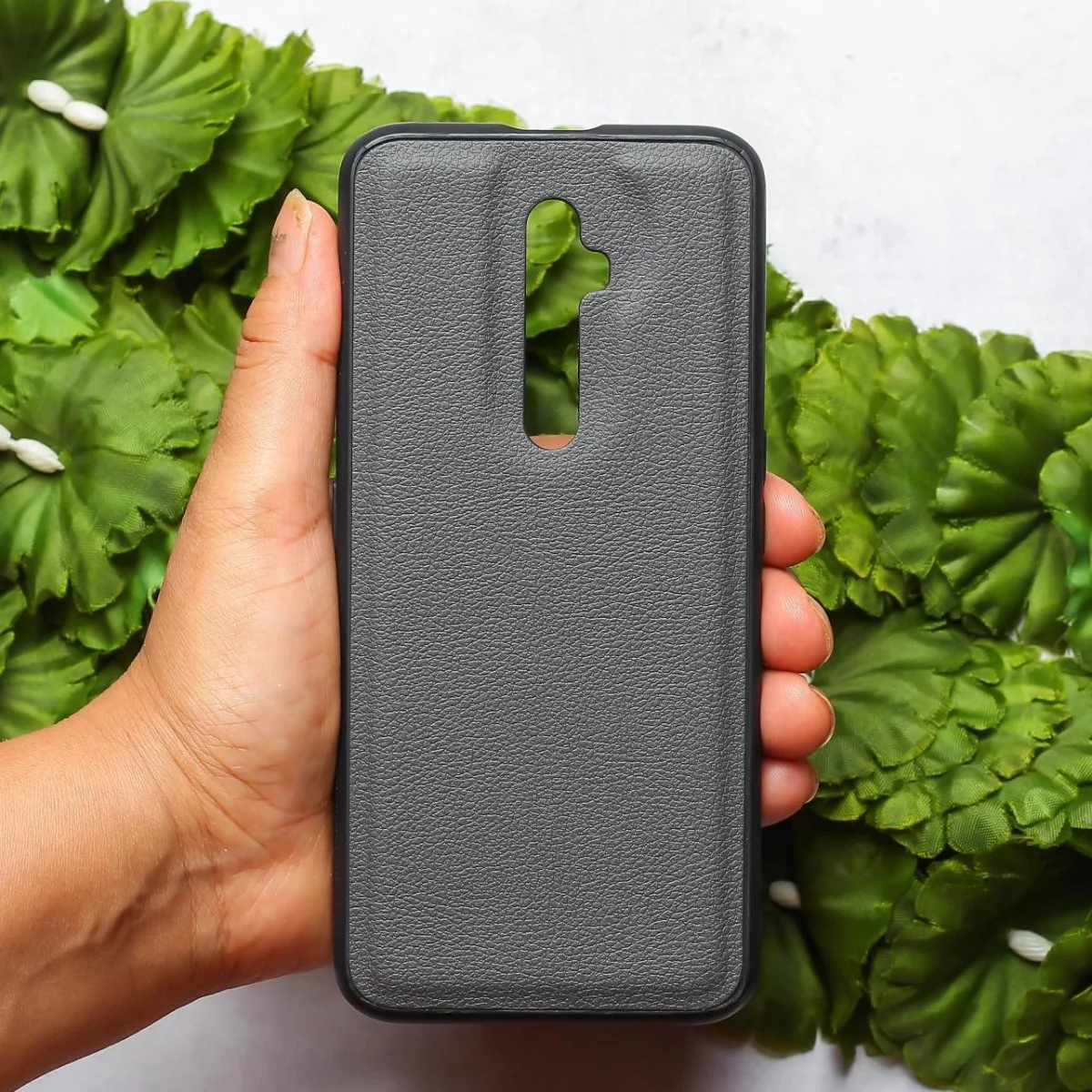 Raised Edges Grey Leather Case for Oppo Reno 2z