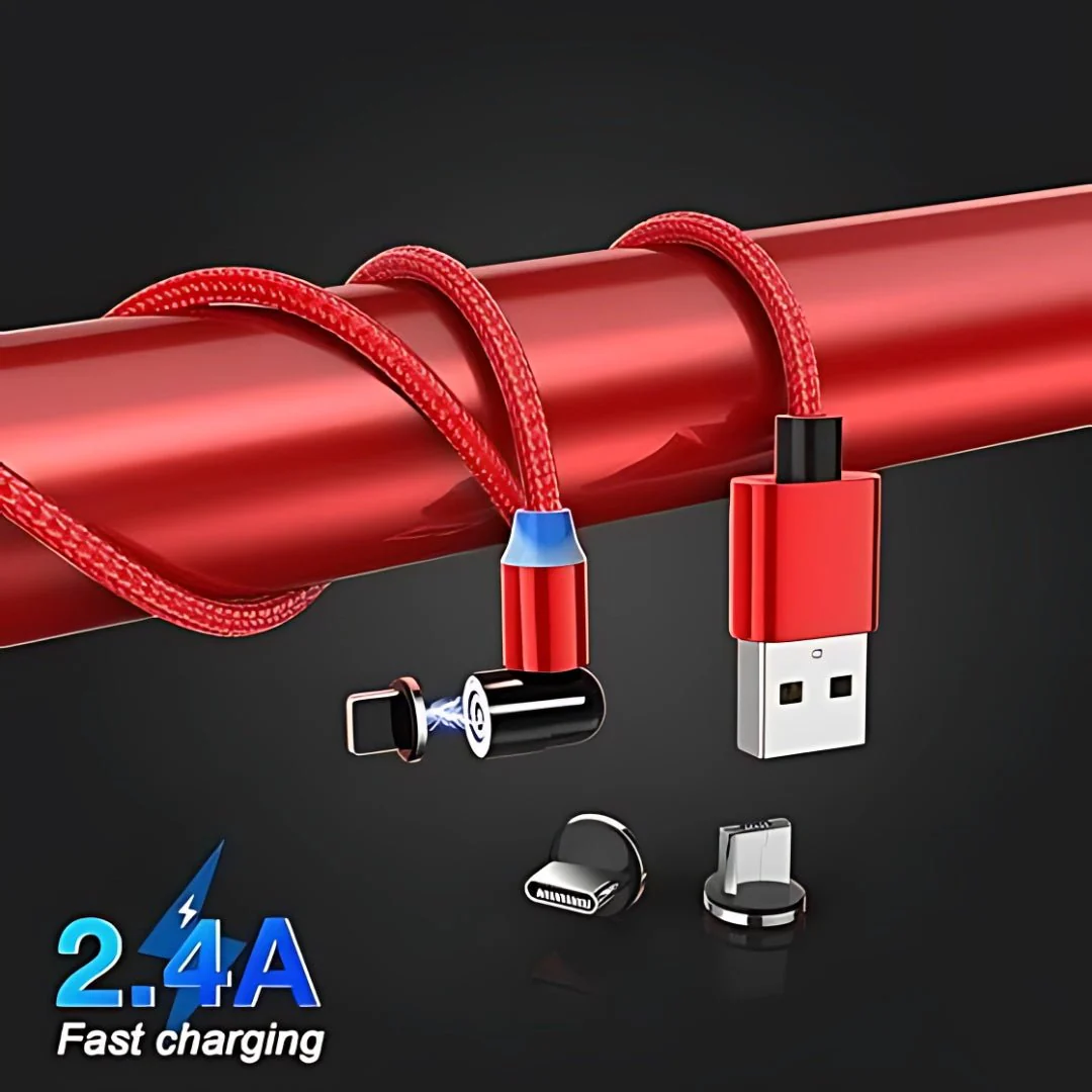 RED CLOTH COATING MAGNETIC (3 in 1) Charging Cable - Image 2