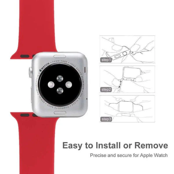 Red Plain Silicone Strap For Apple Watch Series 8 (38mm/40mm/41mm) - Image 4