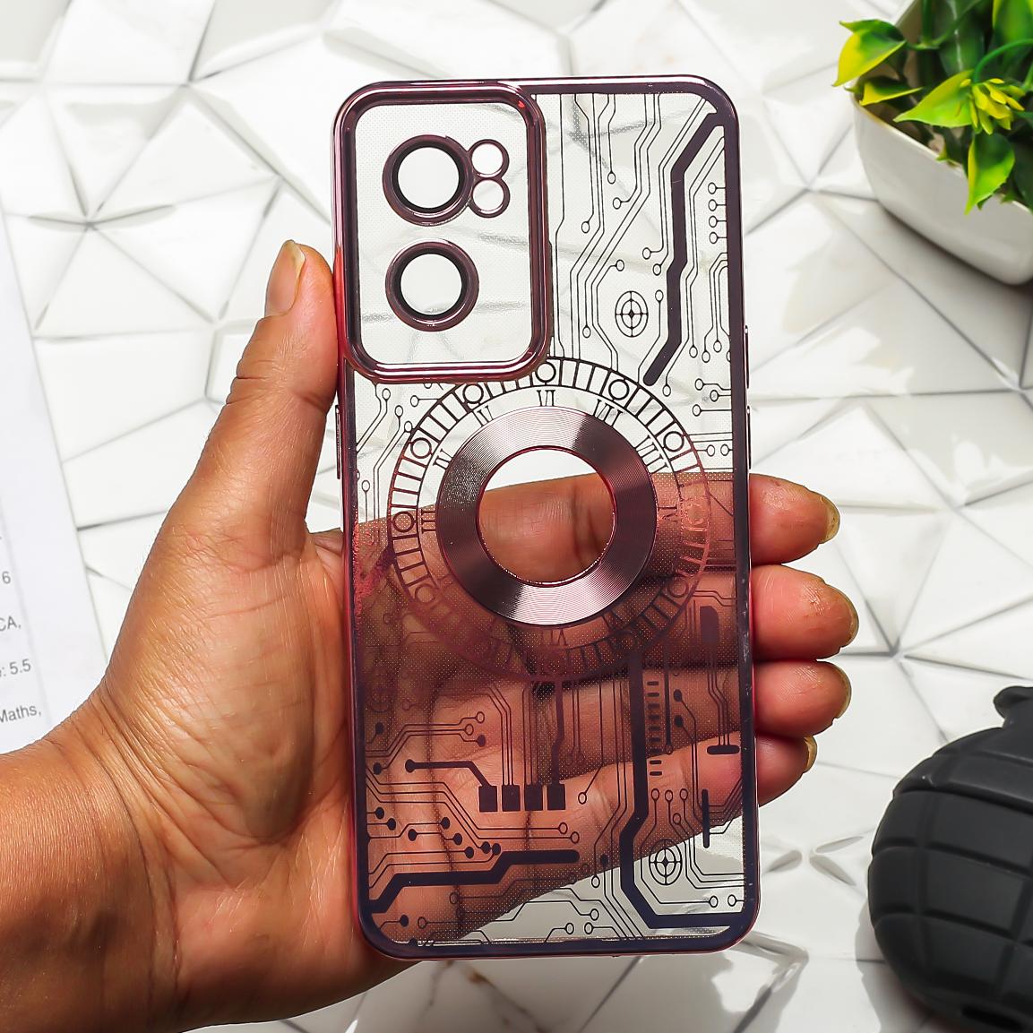Pink Watch Machine Logo Cut Transparent Case for Oneplus Nord CE 2