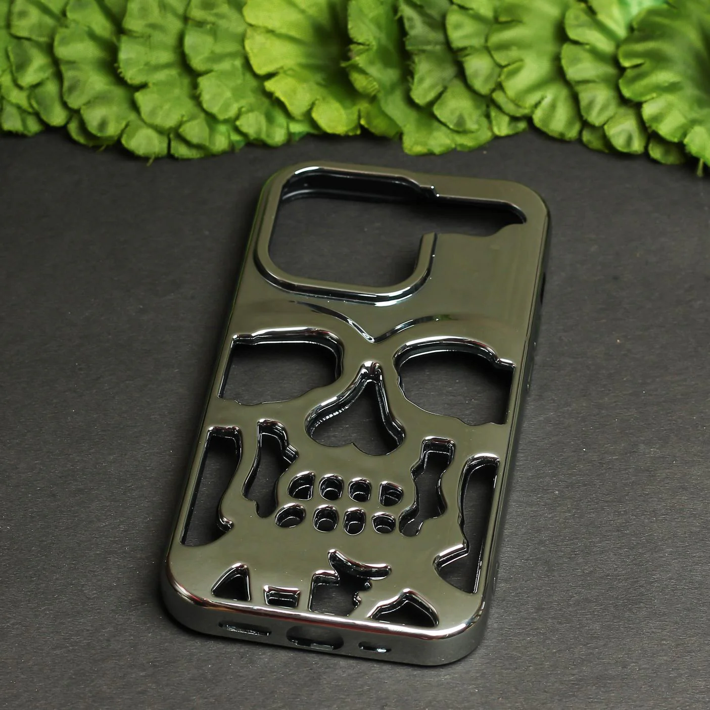 Silver Hollow Skull Design Silicone case for Apple iphone 15 Pro Max - Image 2