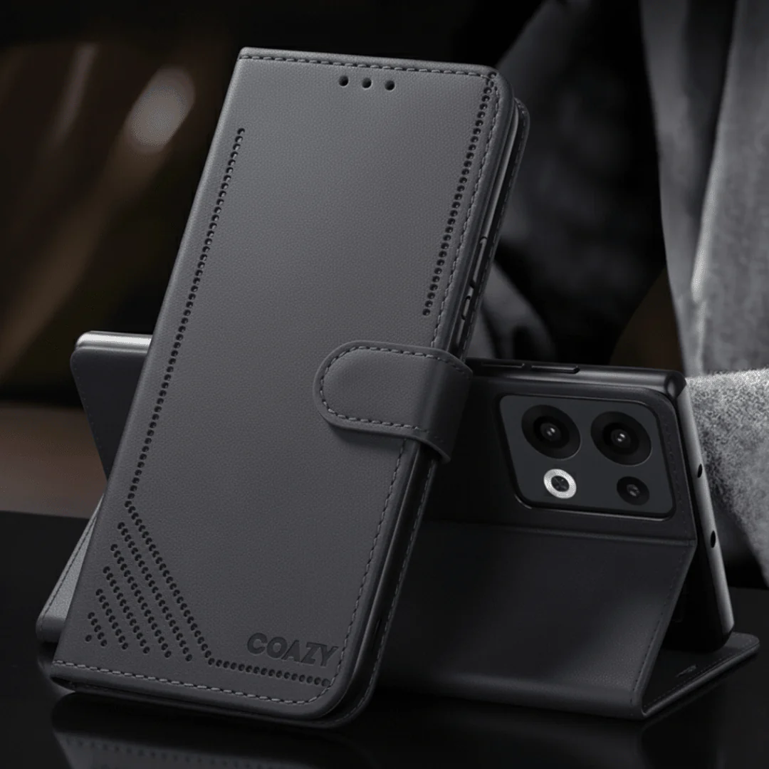 Velvet Black Flip Leather Case for Oppo Reno 13