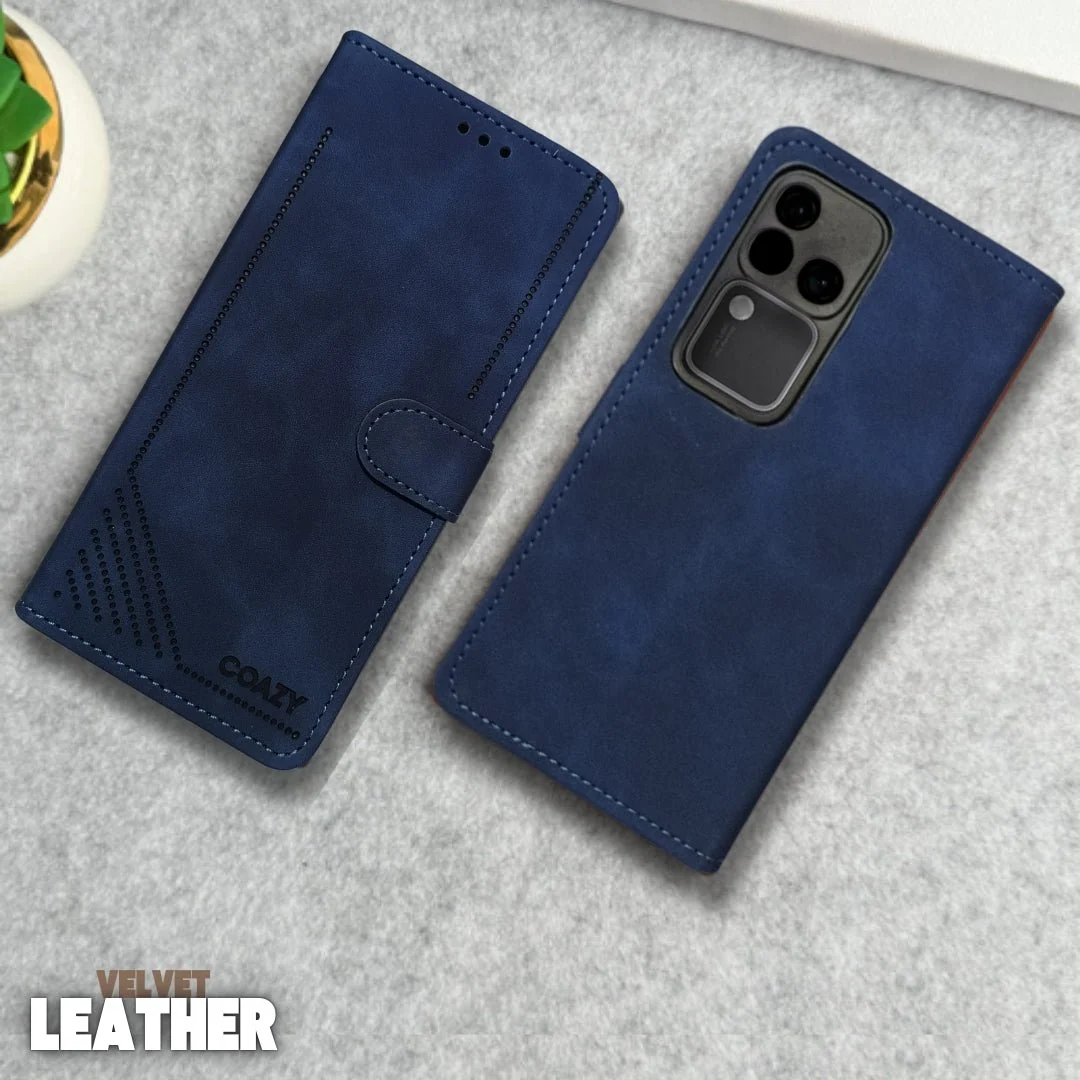 Velvet Dark Blue Flip Leather Case for Vivo V30