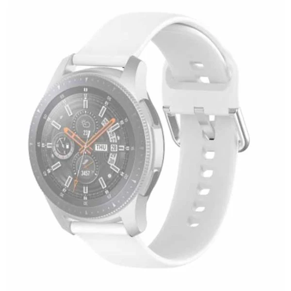 White Plain Silicone Strap With Stainless steel Buckle For Smart Watch (20mm) - Image 5