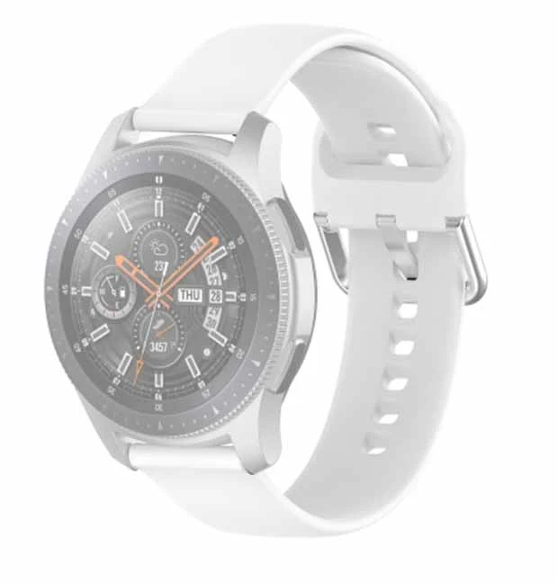 White Plain Silicone Strap With Stainless steel Buckle For Smart Watch (22mm) - Image 4