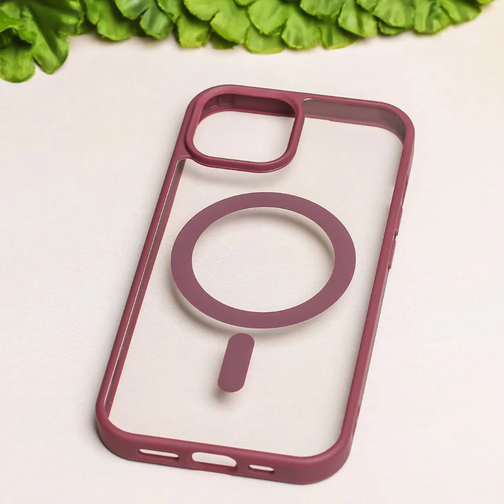 Wine Red MagSafe Clear Transparent Silicone case for Apple iphone 12 - Image 2