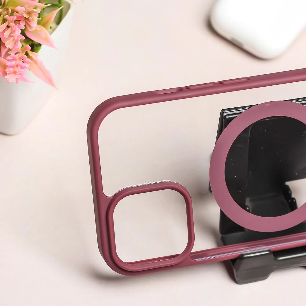Wine Red MagSafe Clear Transparent Silicone case for Apple iphone 14 Plus - Image 3