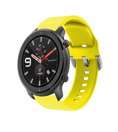 Yellow Plain Silicone Strap With Stainless steel Buckle For Smart Watch (22mm) - Image 3